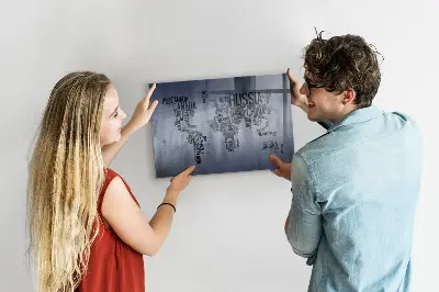 Magnetic World Map Glass Dry Erase Board