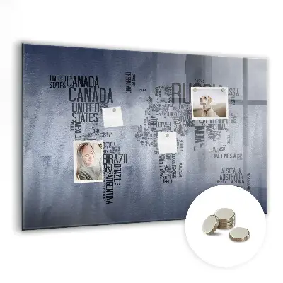 Magnetic World Map Glass Dry Erase Board