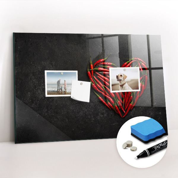 Glass dry erase board magnetic Heart of peppers