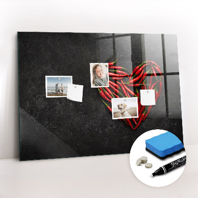 Glass dry erase board magnetic Heart of peppers