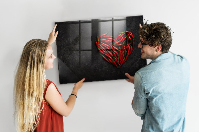Glass dry erase board magnetic Heart of peppers