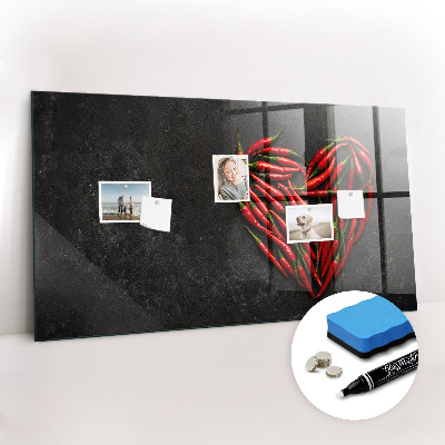 Glass dry erase board magnetic Heart of peppers