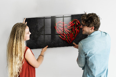 Glass dry erase board magnetic Heart of peppers