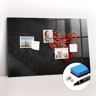Glass dry erase board magnetic Heart of peppers