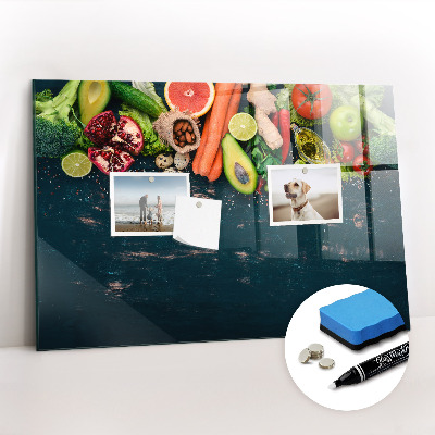 Glass dry erase board magnetic Vegetables on the table