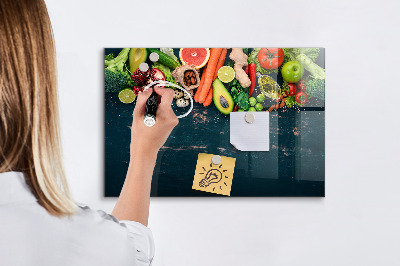 Glass dry erase board magnetic Vegetables on the table