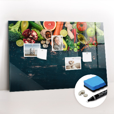 Glass dry erase board magnetic Vegetables on the table
