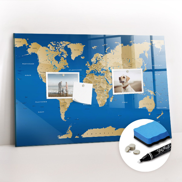Glass dry erase board magnetic World countries