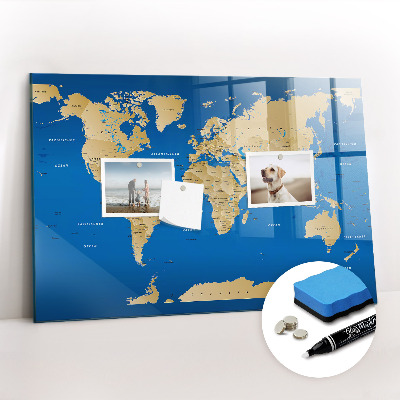 Glass dry erase board magnetic World countries
