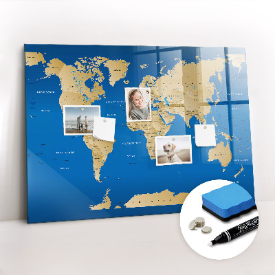 Glass dry erase board magnetic World countries