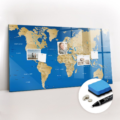 Glass dry erase board magnetic World countries