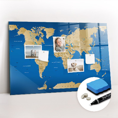 Glass dry erase board magnetic World countries