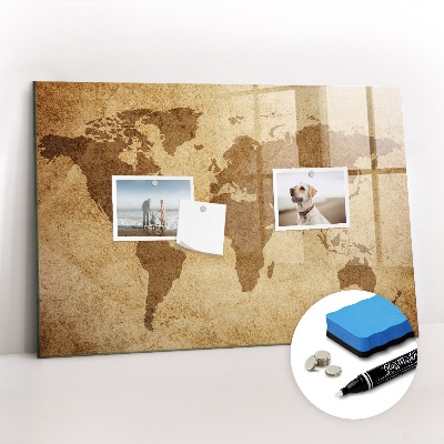 Magnetic glass board Vintage world map