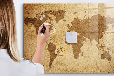 Magnetic glass board Vintage world map