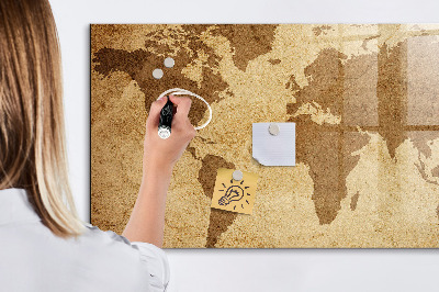 Magnetic glass board Vintage world map