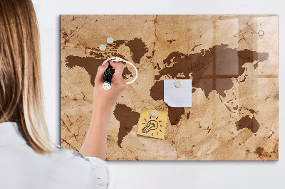 Glass dry erase board magnetic Vintage world map