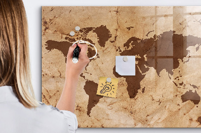 Glass dry erase board magnetic Vintage world map