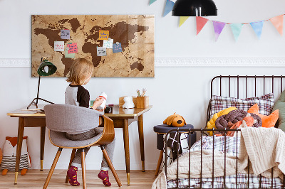 Glass dry erase board magnetic Vintage world map