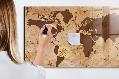 Glass dry erase board magnetic Vintage world map