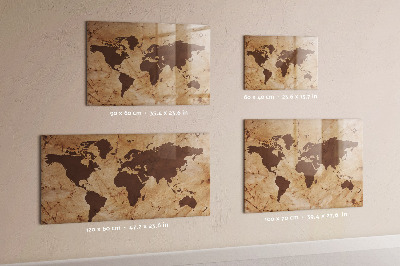 Glass dry erase board magnetic Vintage world map