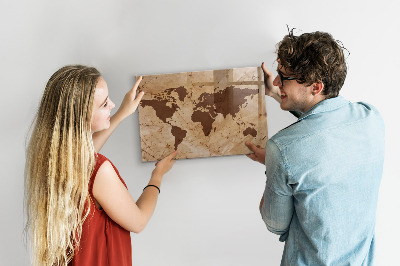 Glass dry erase board magnetic Vintage world map