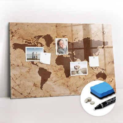 Glass dry erase board magnetic Vintage world map