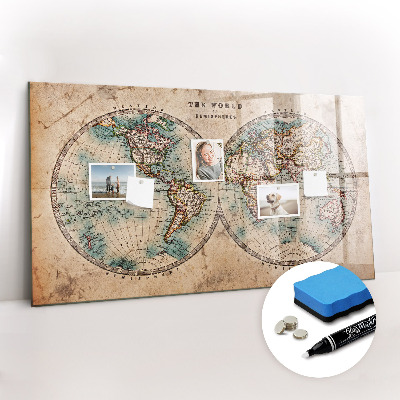 Magnetic dry erase board World globe map