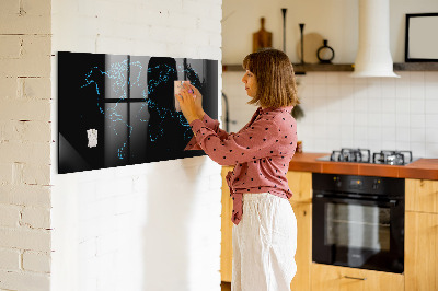 Glass dry erase board magnetic World map outlines