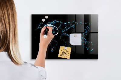 Magnetic board with magnets World map outlines