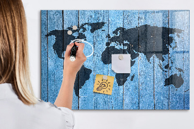 Glass dry erase board magnetic World map plank