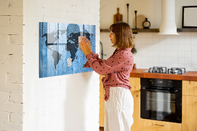 Glass dry erase board magnetic World map plank