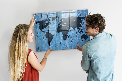 Glass dry erase board magnetic World map plank