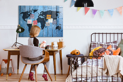 Glass dry erase board magnetic World map plank