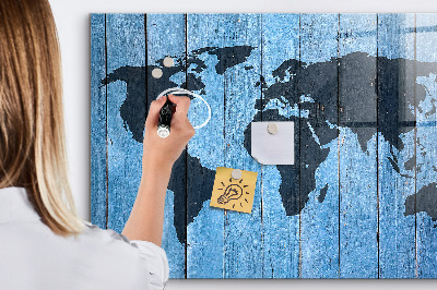 Glass dry erase board magnetic World map plank