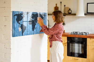 Glass dry erase board magnetic World map plank