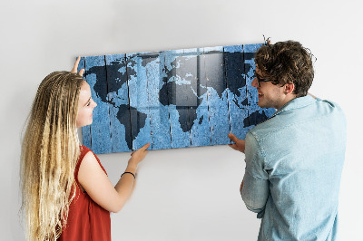 Glass dry erase board magnetic World map plank