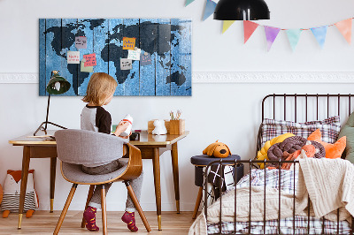 Glass dry erase board magnetic World map plank
