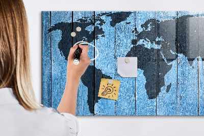 Glass dry erase board magnetic World map plank