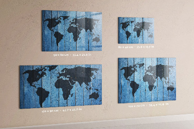 Glass dry erase board magnetic World map plank