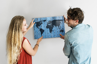 Glass dry erase board magnetic World map plank
