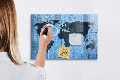 Glass dry erase board magnetic World map plank