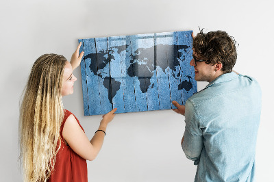 Glass dry erase board magnetic World map plank