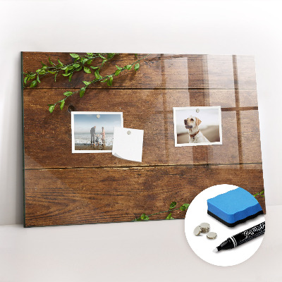 Magnetic glass board Rustic wood