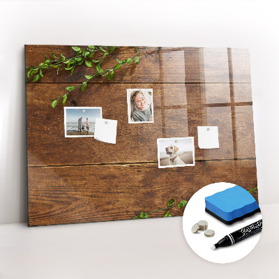 Magnetic glass board Rustic wood