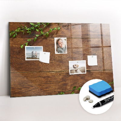 Magnetic glass board Rustic wood