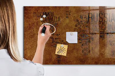 Magnetic glass board Country names map