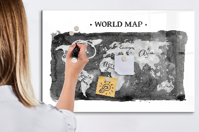 Glass dry erase board magnetic Retro world map