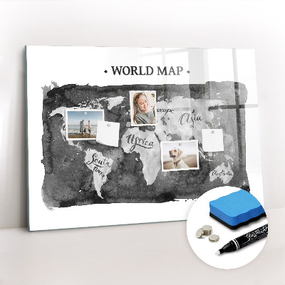 Glass dry erase board magnetic Retro world map