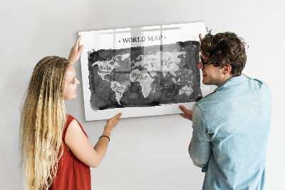 Glass dry erase board magnetic Retro world map
