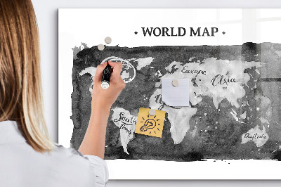 Glass dry erase board magnetic Retro world map